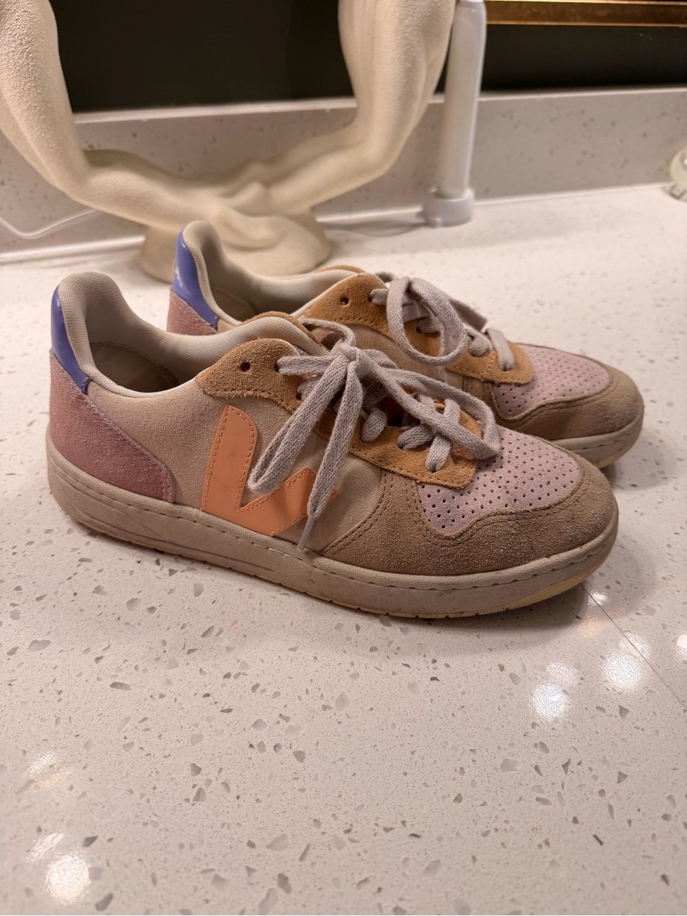 Vejas Suede Lace-Up Sneakers in Pink, Peach & Blue